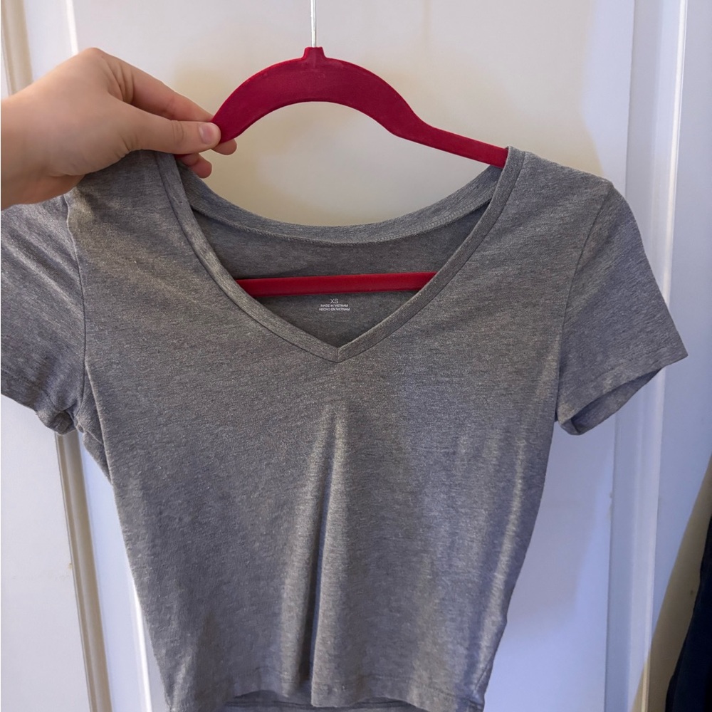 Gray V-Neck Women's Crop Top